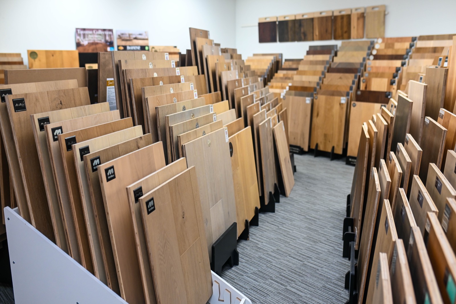 Hardwood sample boards displayed at full plank width