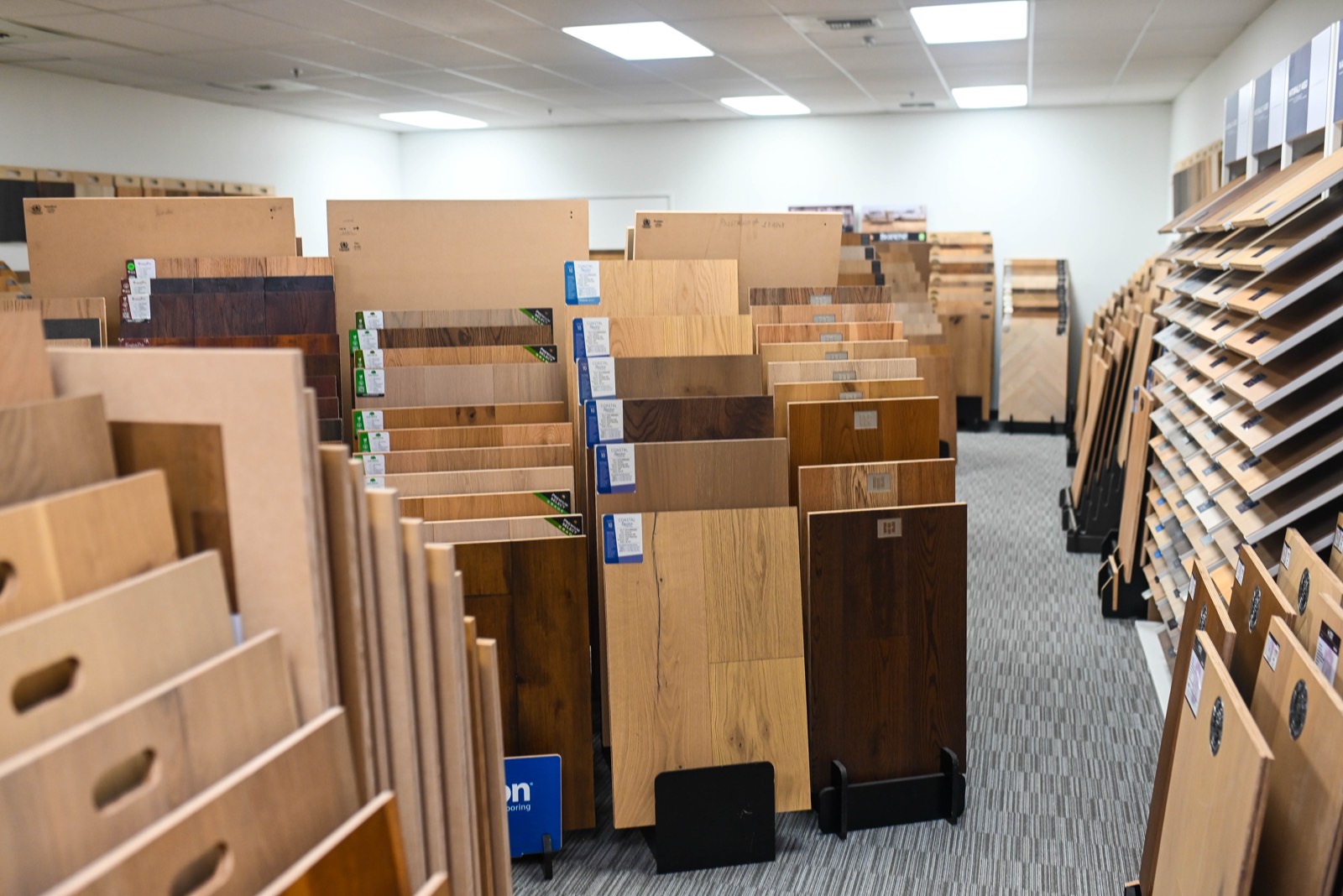 Oak samples in a range of finishes standing side by side