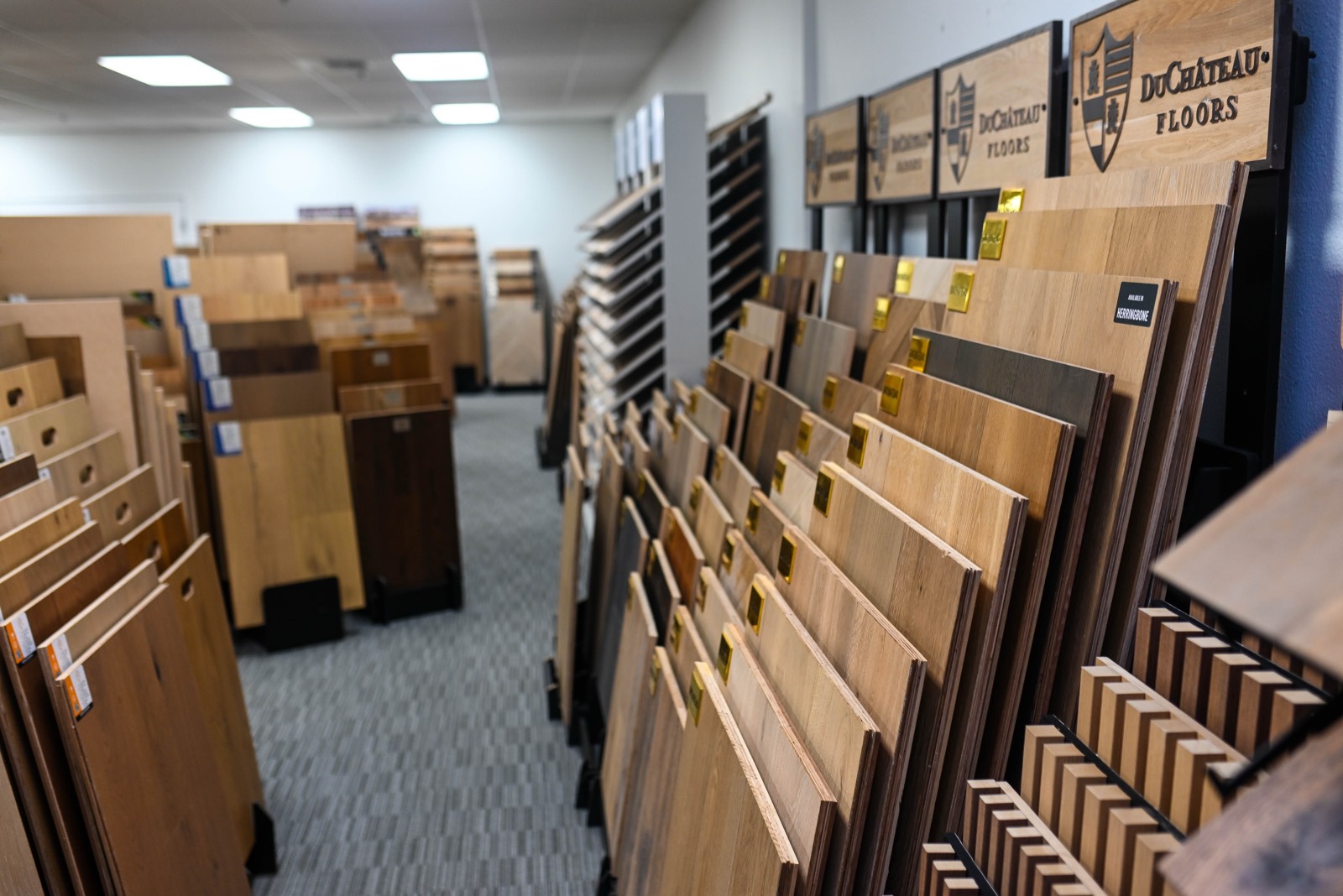 DuChateau signage above European oak sample boards