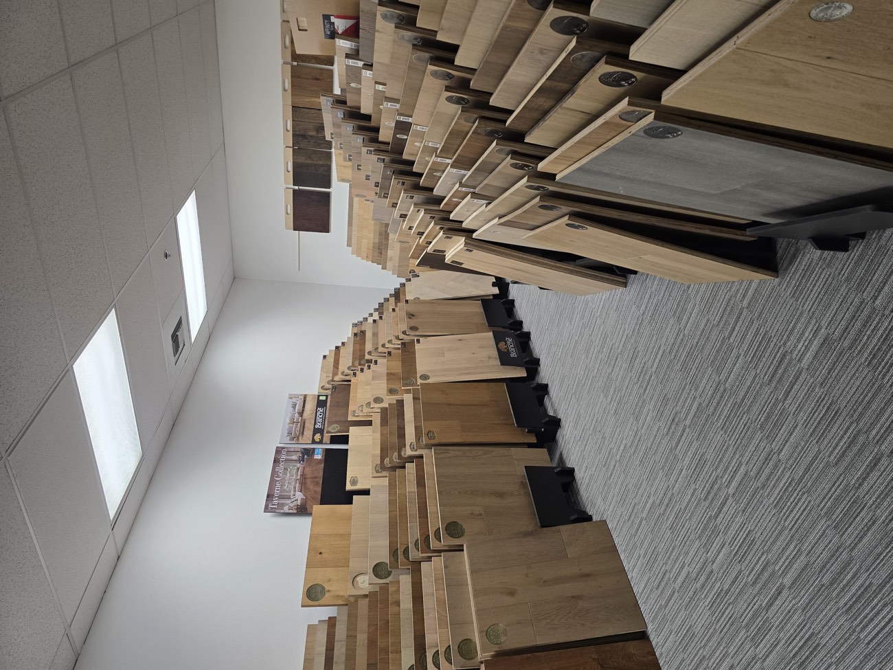 Display rack of dark and smoked oak samples